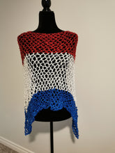 Load image into Gallery viewer, Red, White and Blue Diagonal Crochet Poncho
