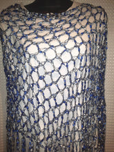 Load image into Gallery viewer, Blue Poncho - Diagonal Crochet Poncho with fringe
