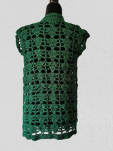 Load image into Gallery viewer, Lacy Forest Green Crochet Vest, Handmade Acrylic Open Lace