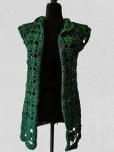Load image into Gallery viewer, Lacy Forest Green Crochet Vest, Handmade Acrylic Open Lace