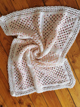 Load image into Gallery viewer, Handmade Crochet Baby Blanket and Hat Set, White Pastel Afghan