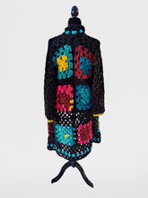 Load image into Gallery viewer, Rainbow Granny Square Crochet Coat, 1970s Style Cardigan, Statement Accessory