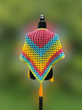Load image into Gallery viewer, Crochet Cape, Rainbow Shawl, Colourful Wrap, Chunky Scarf with Tassels