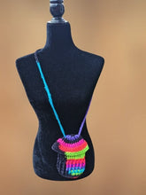 Load image into Gallery viewer, Crochet Mushroom Pouch, Black & Neon Rainbow, eReader Pouch