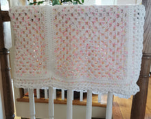 Load image into Gallery viewer, Handmade Crochet Baby Blanket and Hat Set, White Pastel Afghan