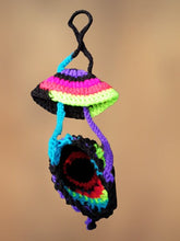 Load image into Gallery viewer, Crochet Mushroom Pouch, Black & Neon Rainbow, eReader Pouch