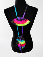 Load image into Gallery viewer, Crochet Mushroom Pouch, Black & Neon Rainbow, eReader Pouch