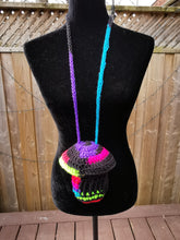 Load image into Gallery viewer, Crochet Mushroom Pouch, Black & Neon Rainbow, eReader Pouch