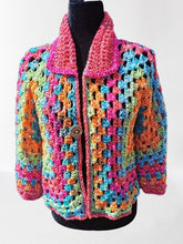 Load image into Gallery viewer, Crochet Hexagon Granny Square Cardigan, Pastel Rainbow Crop Jacket