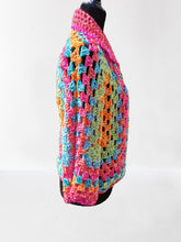 Load image into Gallery viewer, Crochet Hexagon Granny Square Cardigan, Pastel Rainbow Crop Jacket