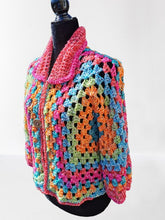 Load image into Gallery viewer, Crochet Hexagon Granny Square Cardigan, Pastel Rainbow Crop Jacket