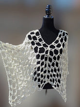 Load image into Gallery viewer, Mesh Crochet Poncho, Vintage White yarn Fishnet Top