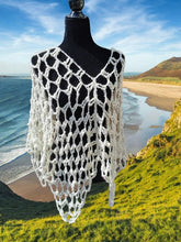 Load image into Gallery viewer, Mesh Crochet Poncho, Vintage White yarn Fishnet Top