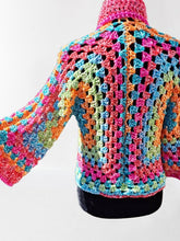 Load image into Gallery viewer, Crochet Hexagon Granny Square Cardigan, Pastel Rainbow Crop Jacket