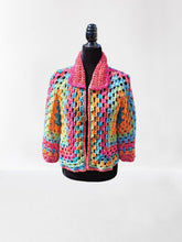 Load image into Gallery viewer, Crochet Hexagon Granny Square Cardigan, Pastel Rainbow Crop Jacket