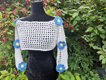 Load image into Gallery viewer, Crochet Flower Shrug, Long Sleeve Mesh Crop Top