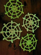 Load image into Gallery viewer, Glow in the Dark Crochet Spider Web Coaster Set, Spooky Decor