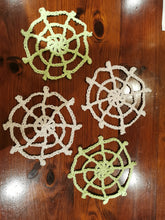 Load image into Gallery viewer, Glow in the Dark Crochet Spider Web Coaster Set, Spooky Decor
