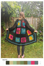 Load image into Gallery viewer, Rainbow Granny Square Crochet Coat, 1970s Style Cardigan, Statement Accessory