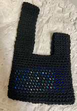 Load image into Gallery viewer, Crochet Japanese Knot Purse, Black Metallic Sparkle Mini Evening Bag