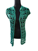 Load image into Gallery viewer, Lacy Forest Green Crochet Vest, Handmade Acrylic Open Lace