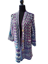 Load image into Gallery viewer, Granny Square Crochet Cardigan in Variegated Purple Grey Acrylic