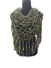 Load image into Gallery viewer, Crochet Ribbon Cape, Metallic Fringe Poncho