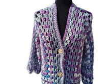 Load image into Gallery viewer, Granny Square Crochet Cardigan in Variegated Purple Grey Acrylic