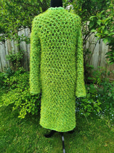 Load image into Gallery viewer, XL Lime Green Crochet Mesh Vest, Long Lacy Cardigan, Statement Accessory