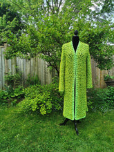 Load image into Gallery viewer, XL Lime Green Crochet Mesh Vest, Long Lacy Cardigan, Statement Accessory
