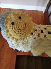 Load image into Gallery viewer, Crochet Sunshine Baby Blanket: Yellow & white/blue Comfort Afghan with gift card