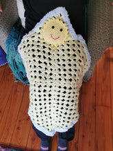 Load image into Gallery viewer, Crochet Sunshine Baby Blanket: Yellow & white/blue Comfort Afghan with gift card