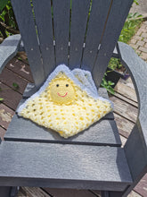 Load image into Gallery viewer, Crochet Sunshine Baby Blanket: Yellow & white/blue Comfort Afghan with gift card