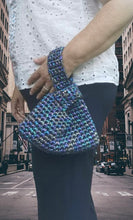 Load image into Gallery viewer, Japanese Knot Bag, Crochet Purse: Metallic Rainbow Mini Evening Purse