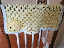 Load image into Gallery viewer, Crochet Sunshine Baby Blanket: Yellow & white/blue Comfort Afghan with gift card