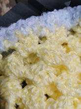 Load image into Gallery viewer, Crochet Sunshine Baby Blanket: Yellow & white/blue Comfort Afghan with gift card