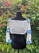 Load image into Gallery viewer, Crochet Flower Shrug, Long Sleeve Mesh Crop Top