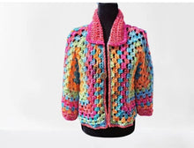 Load image into Gallery viewer, Crochet Hexagon Granny Square Cardigan, Pastel Rainbow Crop Jacket