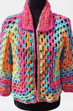 Load image into Gallery viewer, Crochet Hexagon Granny Square Cardigan, Pastel Rainbow Crop Jacket