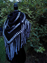 Load image into Gallery viewer, Campfire Triangle Shawl, Crochet Triangle cowl with fringe