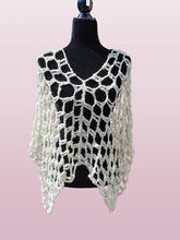 Load image into Gallery viewer, Mesh Crochet Poncho, Vintage White yarn Fishnet Top