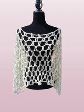 Load image into Gallery viewer, Mesh Crochet Poncho, Vintage White yarn Fishnet Top