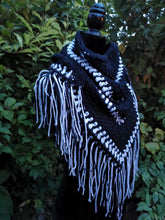 Load image into Gallery viewer, Campfire Triangle Shawl, Crochet Triangle cowl with fringe