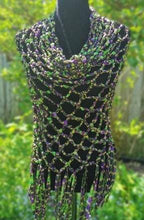 Load image into Gallery viewer, Crochet Ribbon Cape, Metallic Fringe Poncho