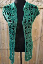Load image into Gallery viewer, Lacy Forest Green Crochet Vest, Handmade Acrylic Open Lace