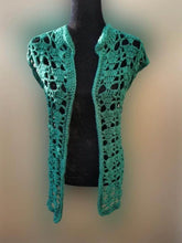 Load image into Gallery viewer, Lacy Forest Green Crochet Vest, Handmade Acrylic Open Lace