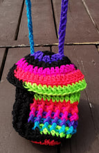 Load image into Gallery viewer, Crochet Mushroom Pouch, Black & Neon Rainbow, eReader Pouch