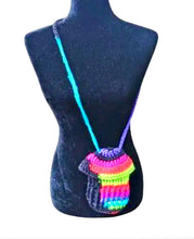 Load image into Gallery viewer, Crochet Mushroom Pouch, Black & Neon Rainbow, eReader Pouch