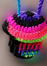 Load image into Gallery viewer, Crochet Mushroom Pouch, Black & Neon Rainbow, eReader Pouch