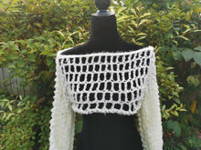 Load image into Gallery viewer, Crochet Mesh Shrug, Vanilla Long Sleeve Bolero, S-XL